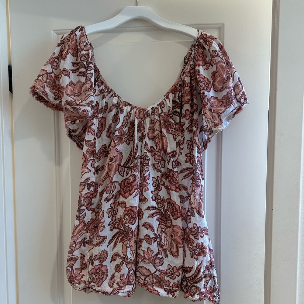 Free People Pinkish/Maroon and White Floral Tunic Blouse - Picture 3 of 6